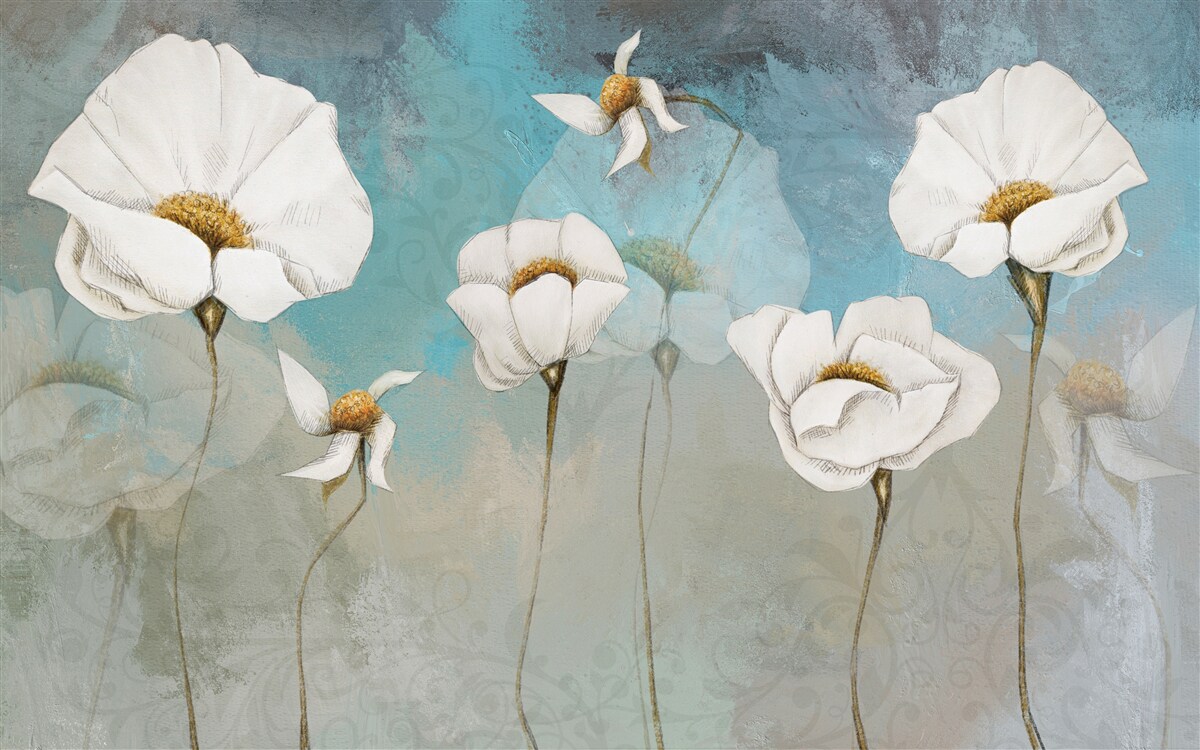 Fotobehang delicate witte klaproos bloemen