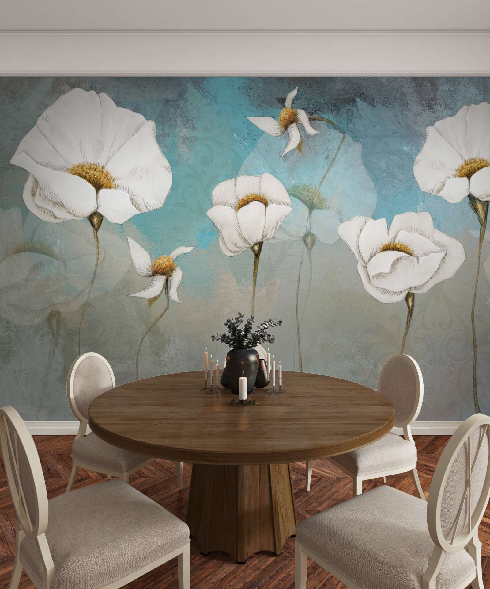 Fotobehang delicate witte klaproos bloemen