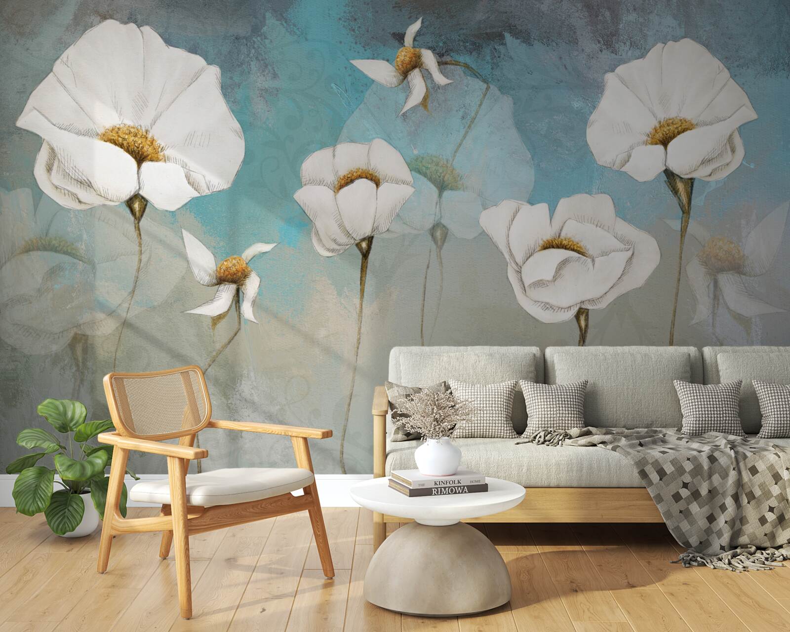 Fotobehang delicate witte klaproos bloemen