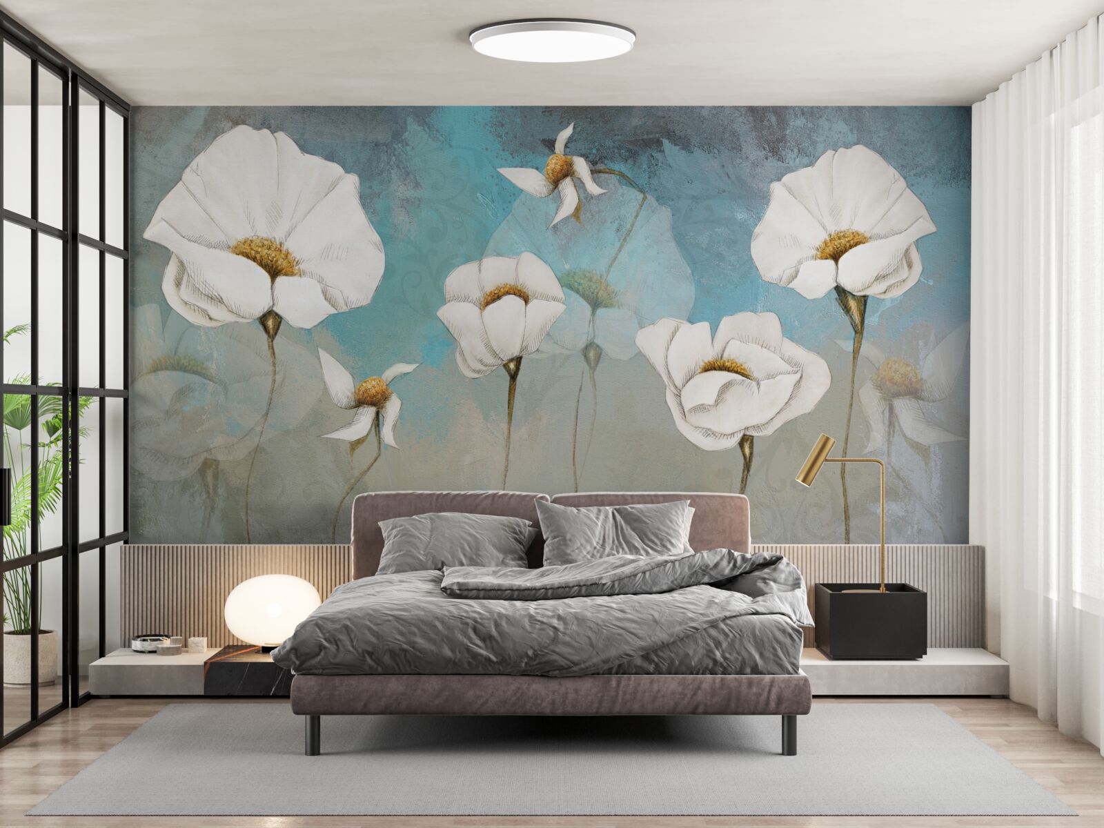 Fotobehang delicate witte klaproos bloemen