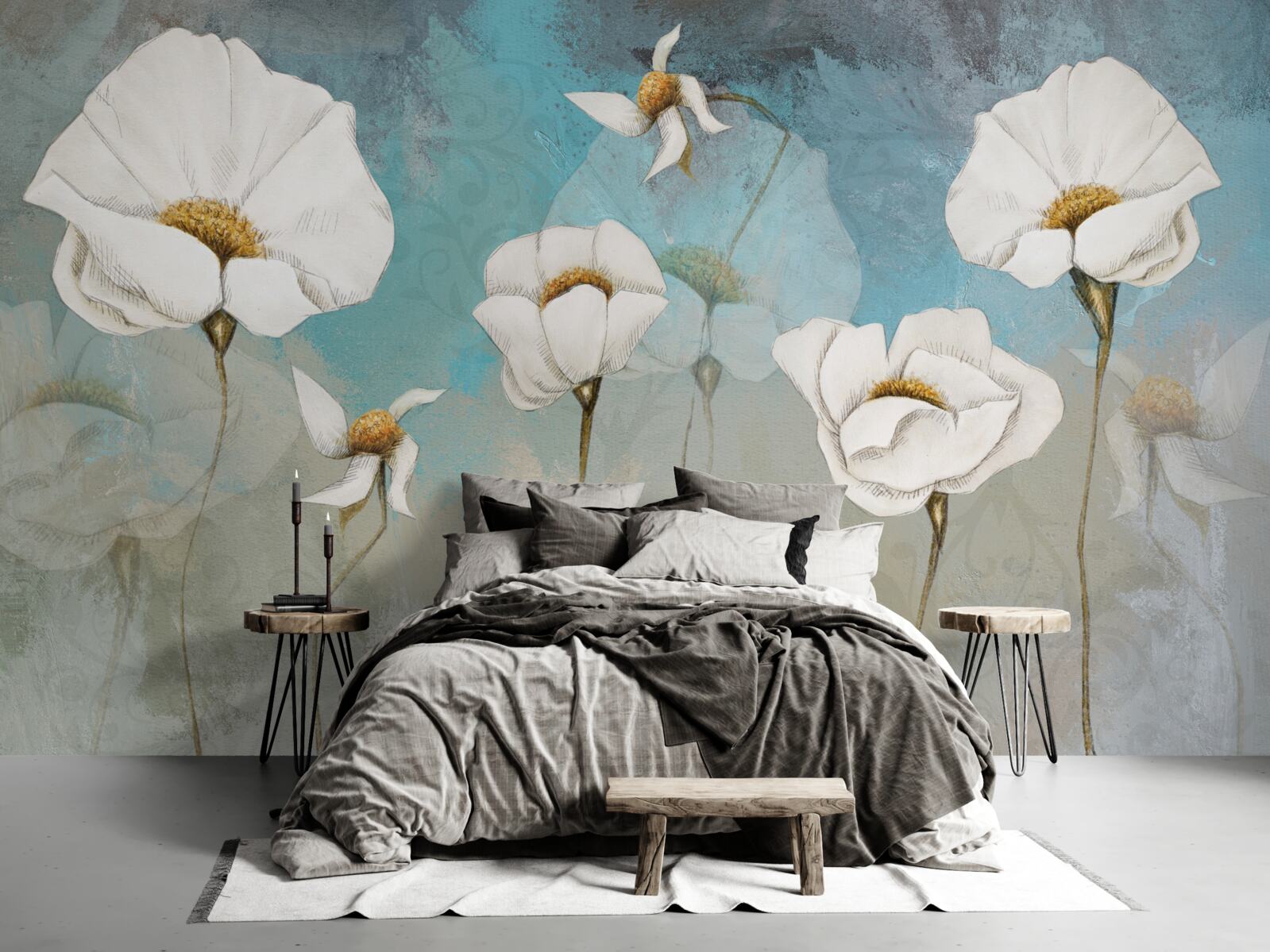 Fotobehang delicate witte klaproos bloemen