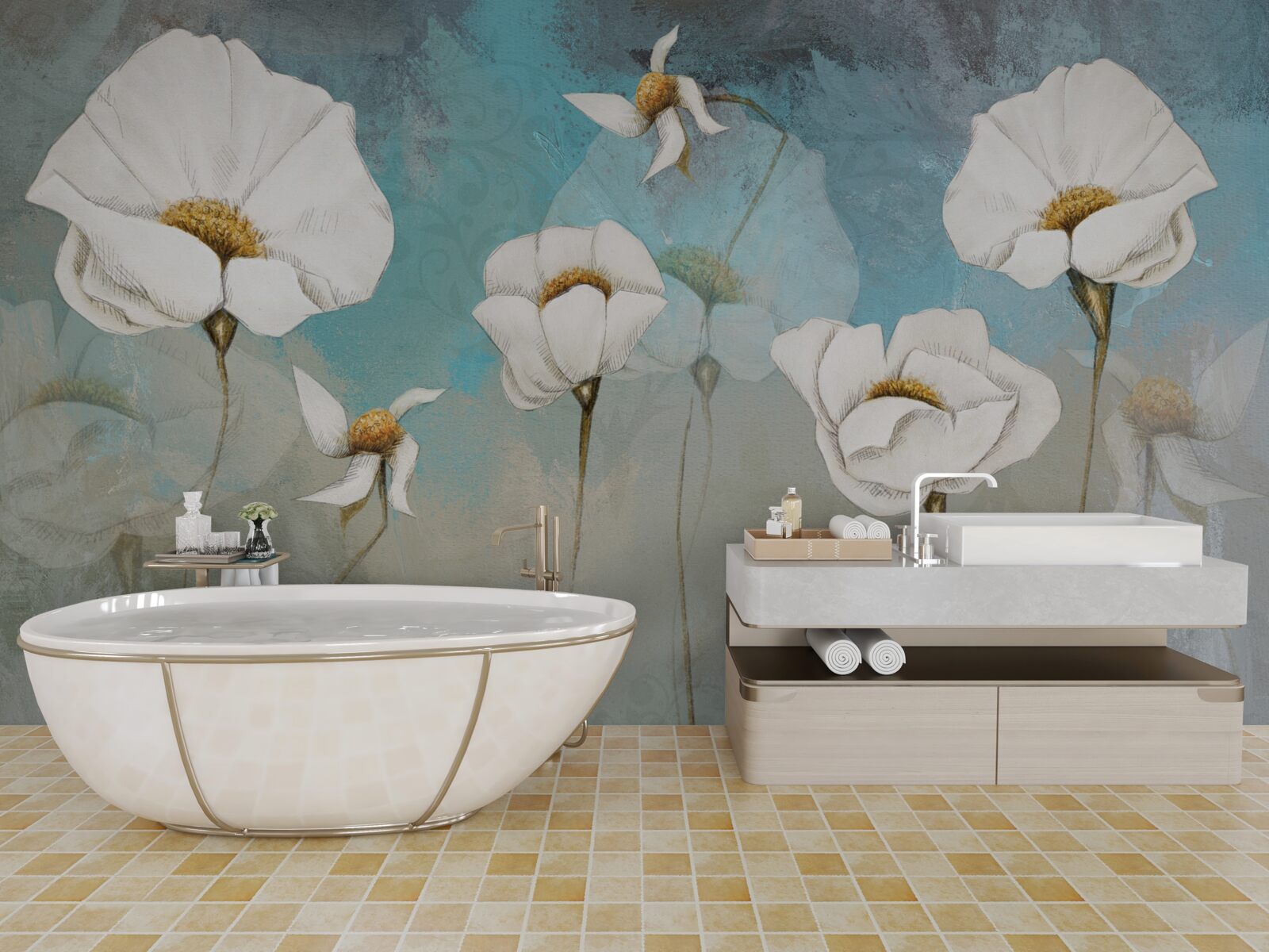 Fotobehang delicate witte klaproos bloemen