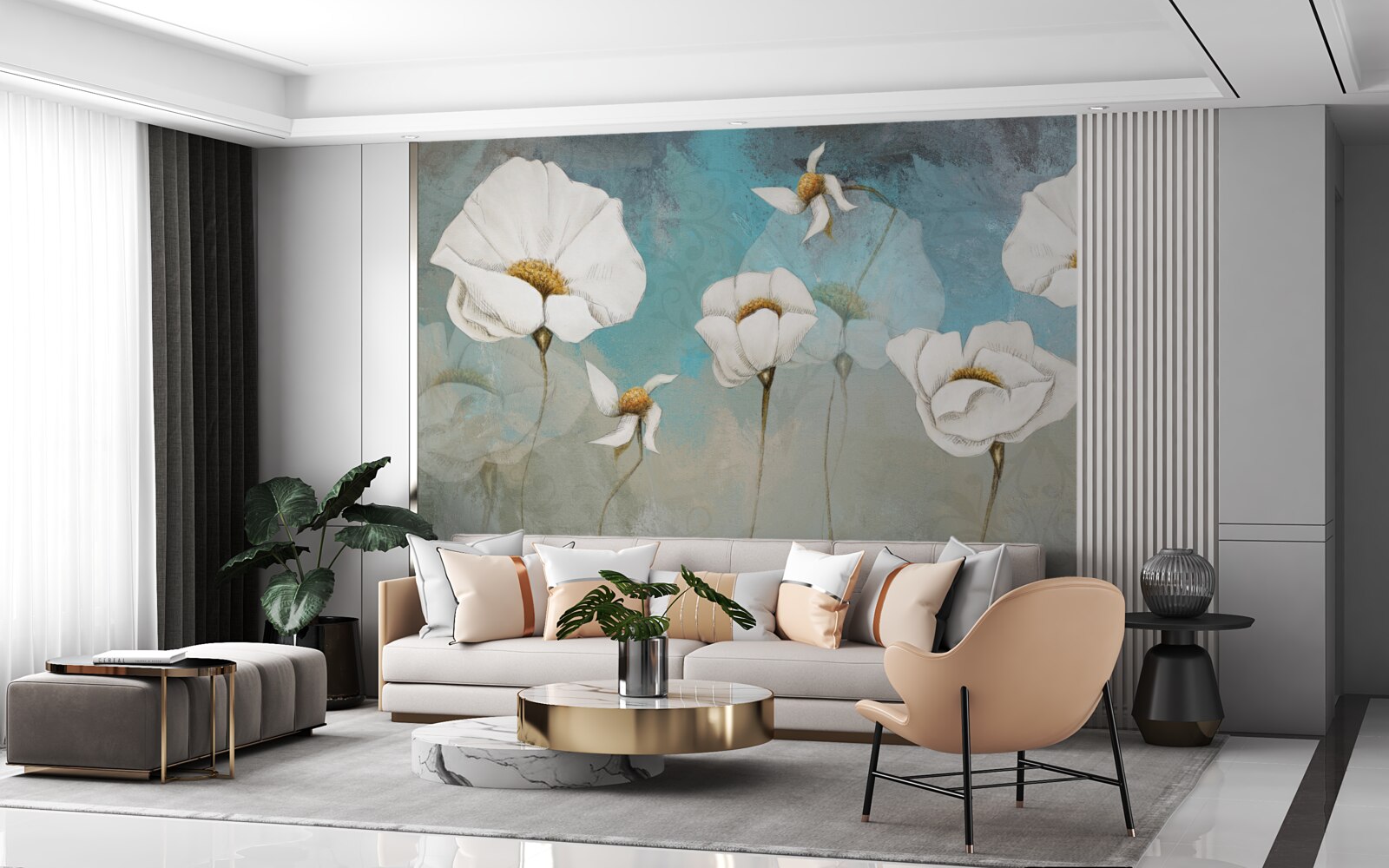 Fotobehang delicate witte klaproos bloemen