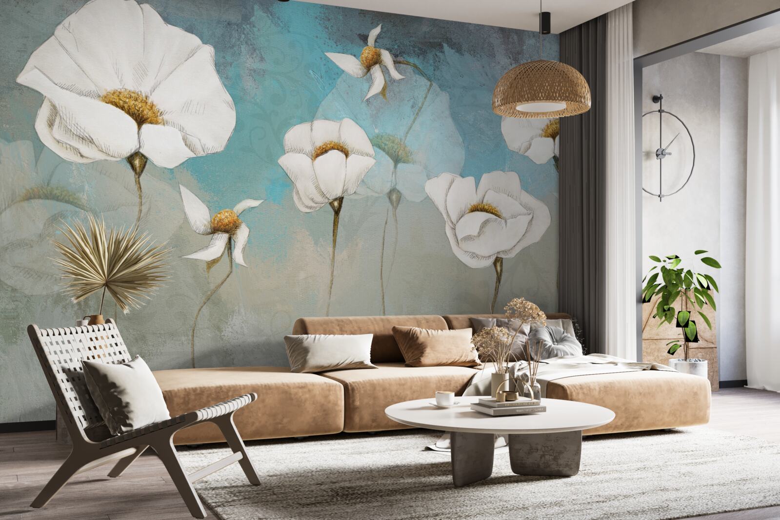 Fotobehang delicate witte klaproos bloemen