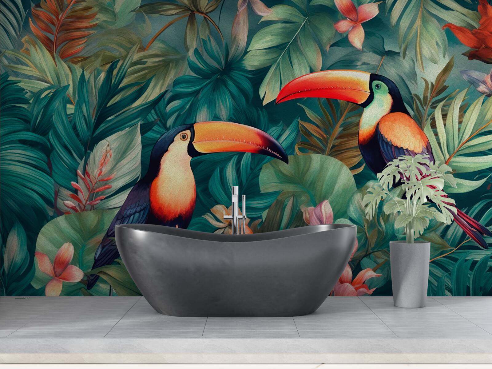 Fotobehang grote papegaaien tussen de bladeren