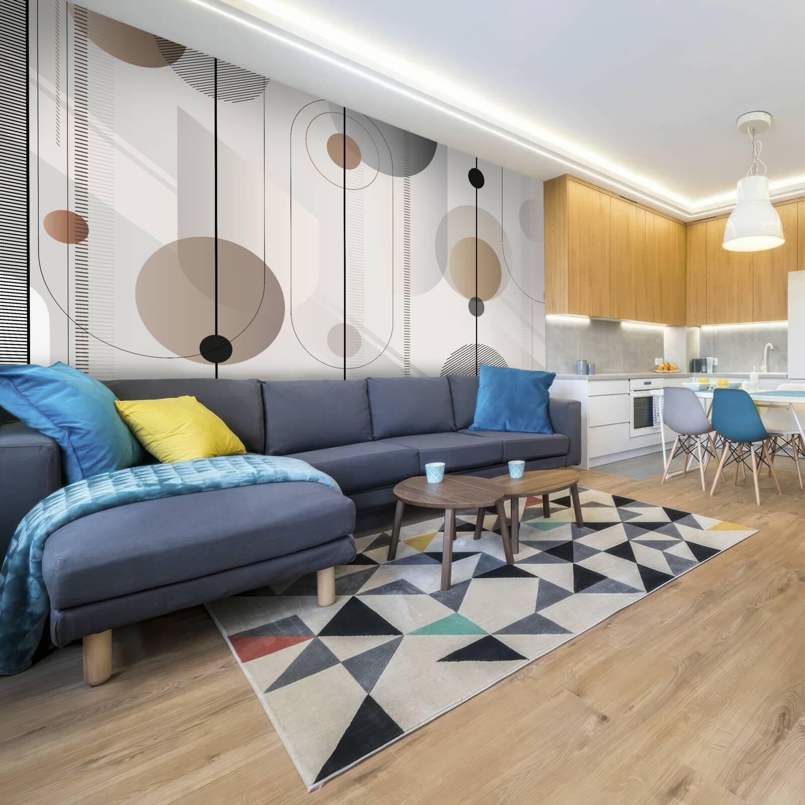 Fotobehang lichte lijnen en abstracte cirkels