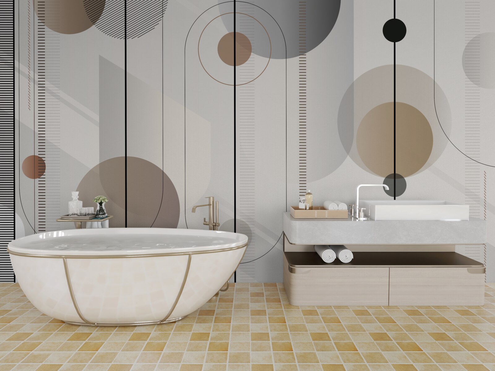 Fotobehang lichte lijnen en abstracte cirkels