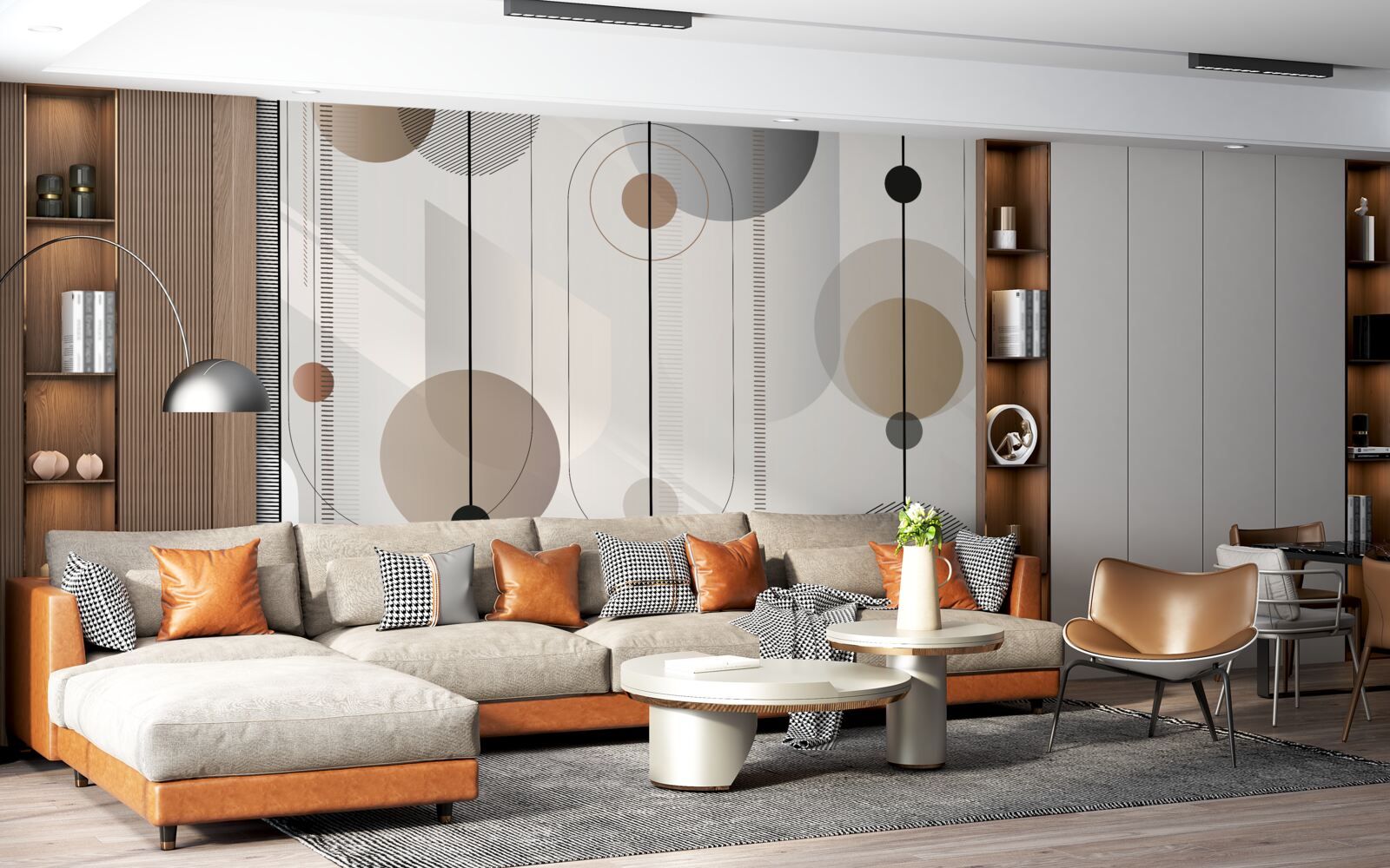 Fotobehang lichte lijnen en abstracte cirkels