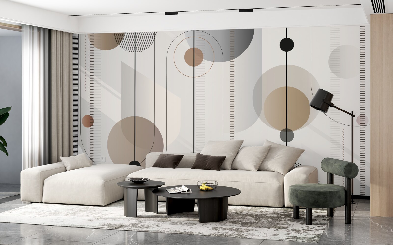 Fotobehang lichte lijnen en abstracte cirkels