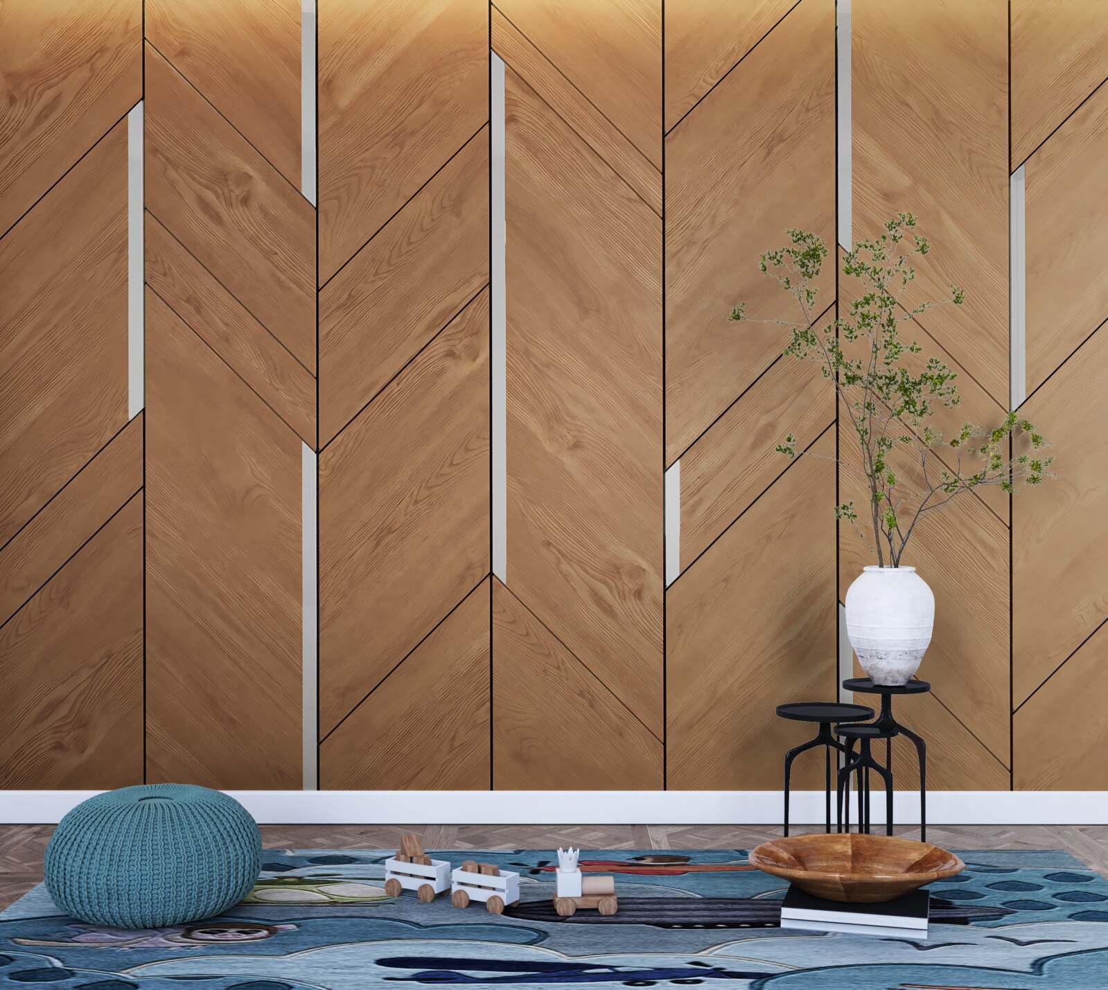 Fotobehang bruin parket met geïntegreerde verlichting