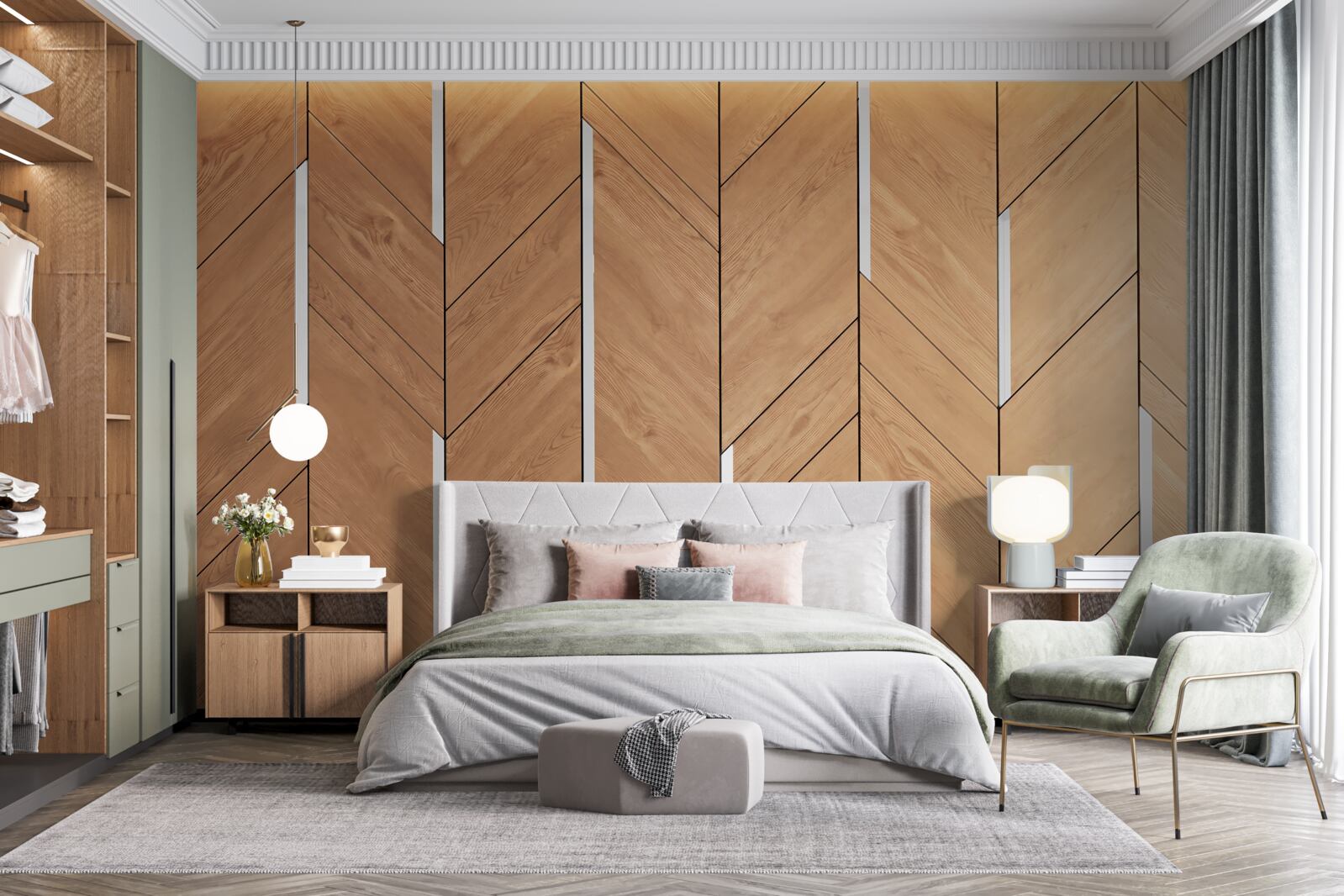 Fotobehang bruin parket met geïntegreerde verlichting