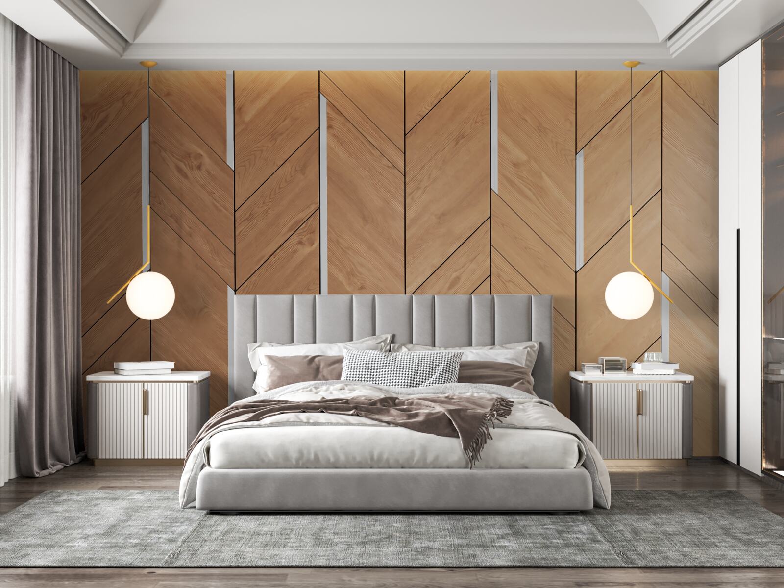 Fotobehang bruin parket met geïntegreerde verlichting