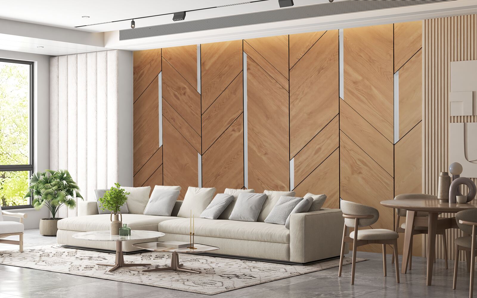 Fotobehang bruin parket met geïntegreerde verlichting