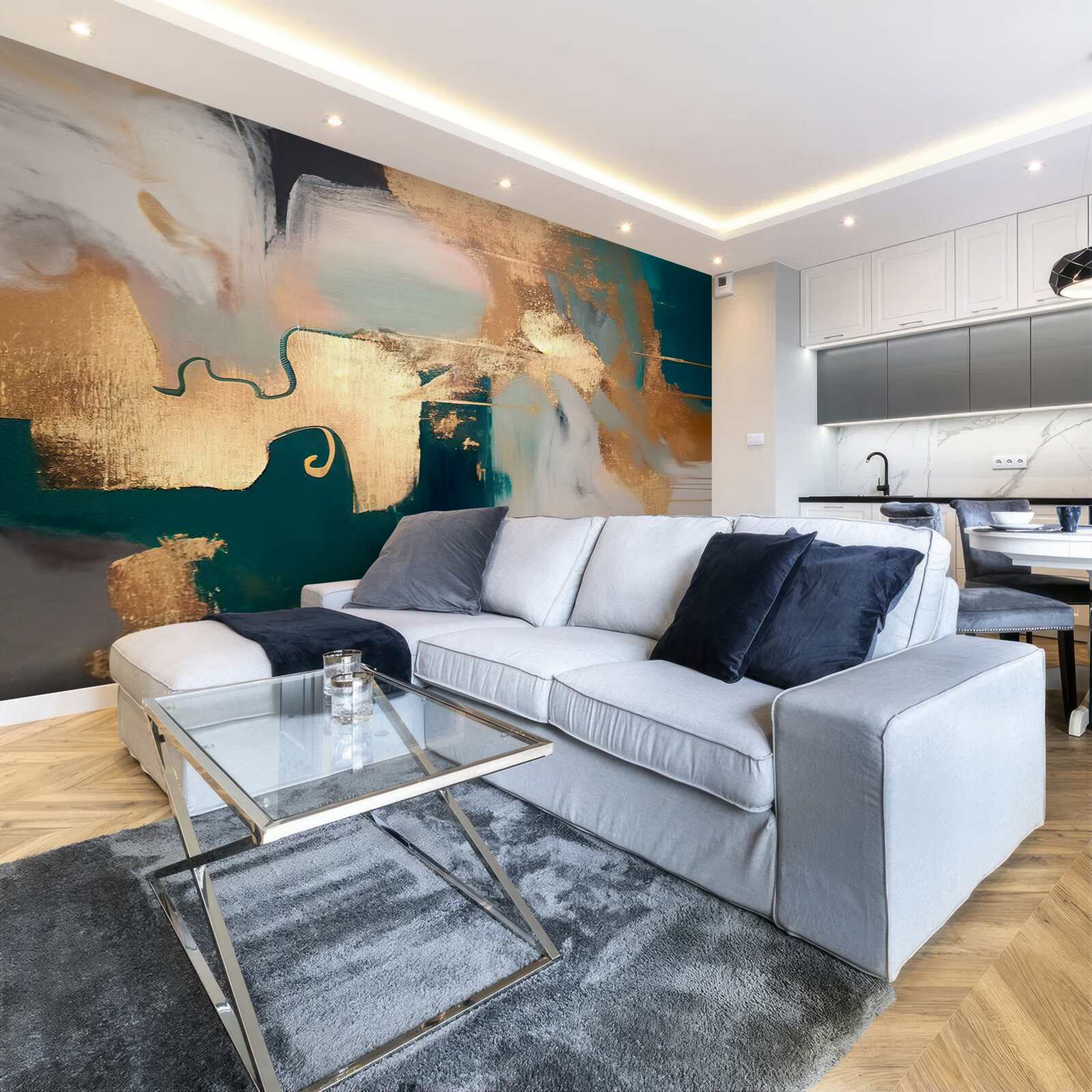 Fotobehang vlekkerig goud op grijs marmer