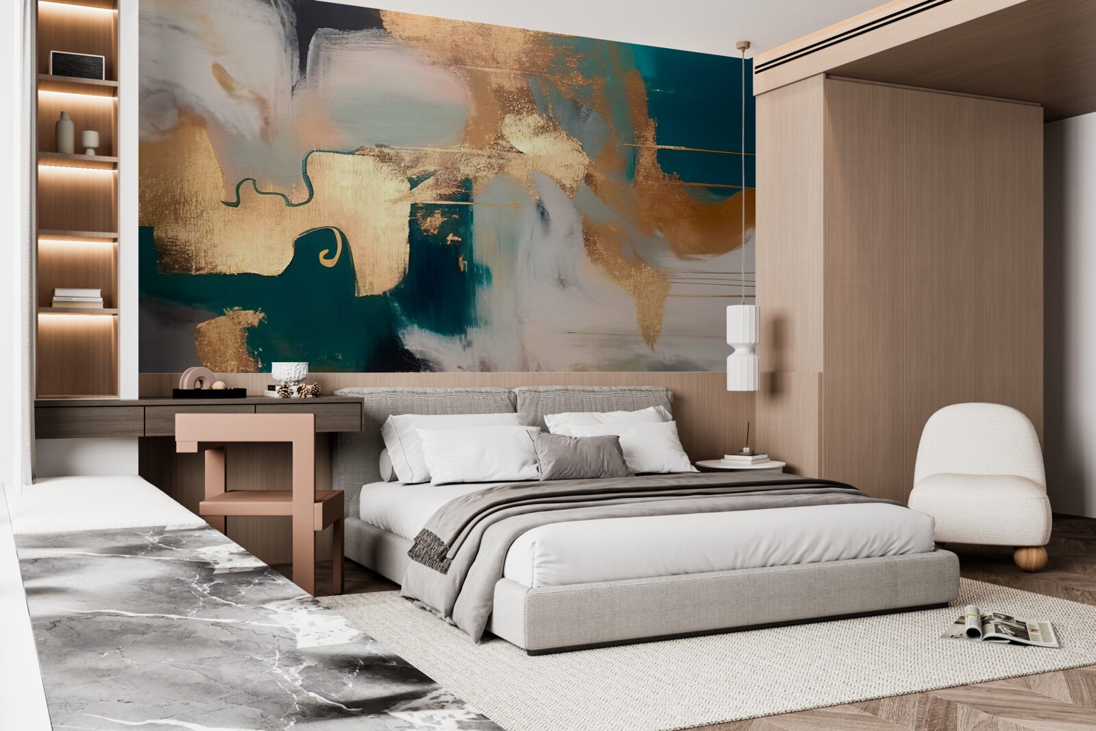 Fotobehang vlekkerig goud op grijs marmer