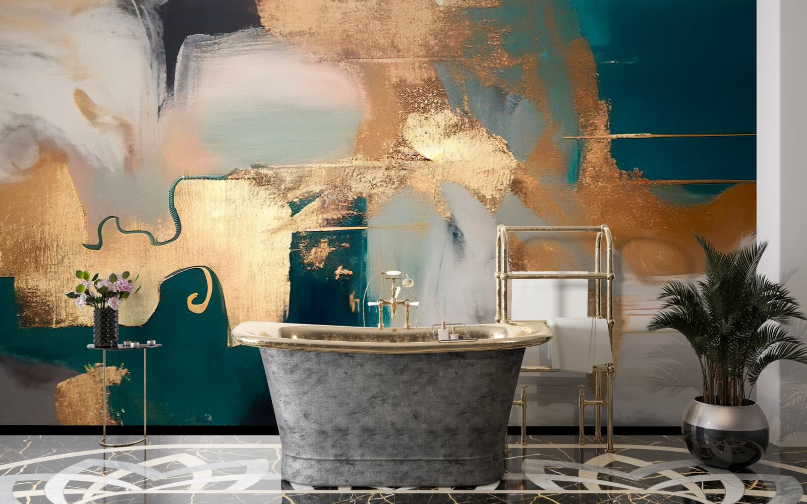 Fotobehang vlekkerig goud op grijs marmer