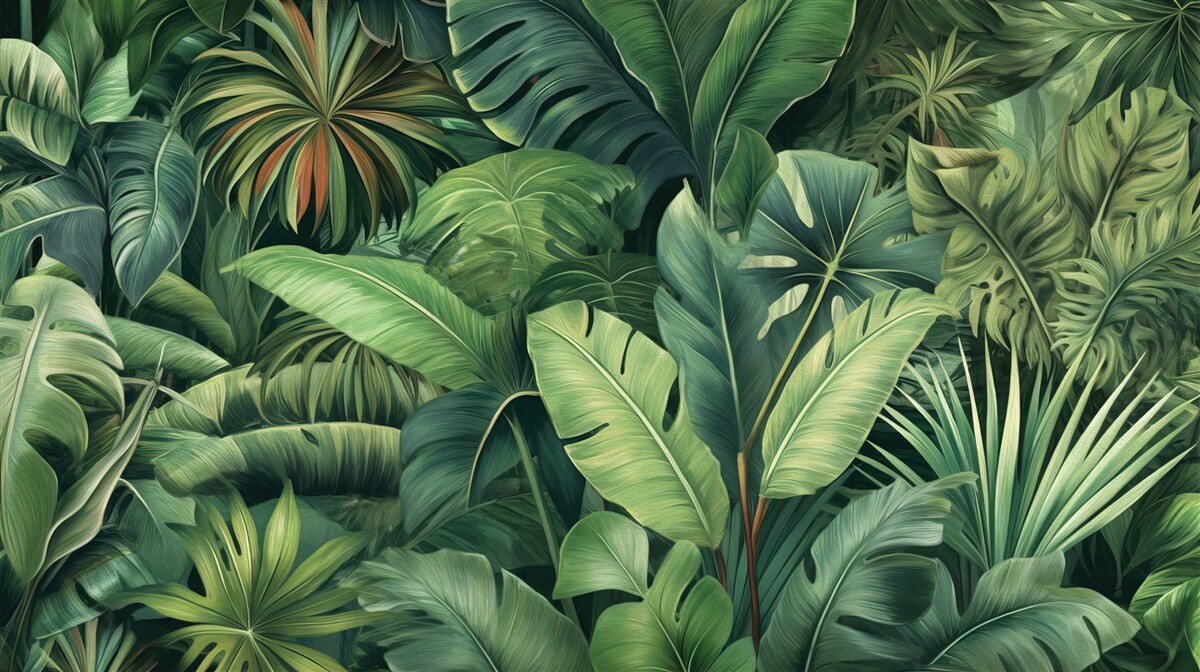 Fotobehang grote groene bladeren in de jungle