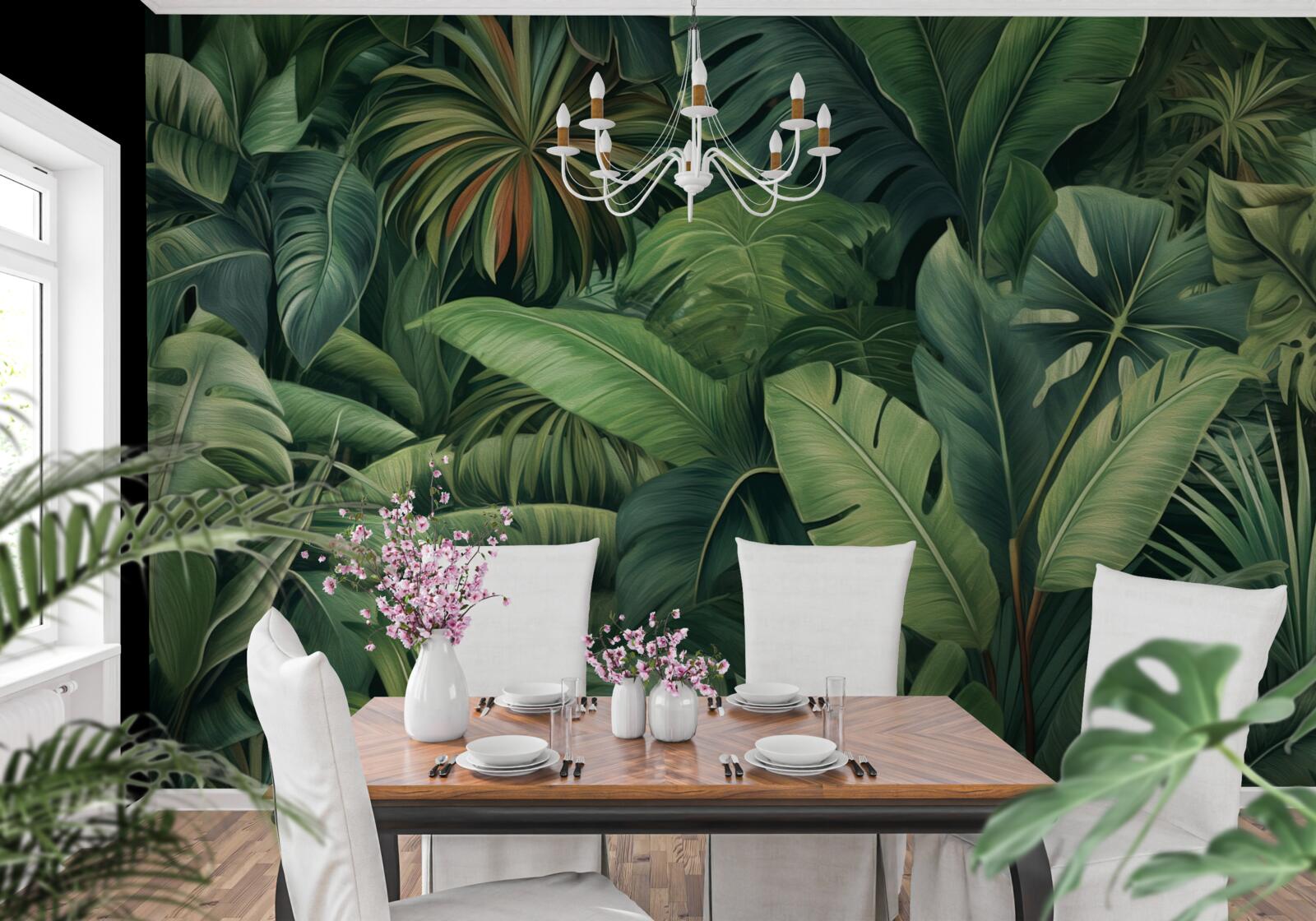 Fotobehang grote groene bladeren in de jungle