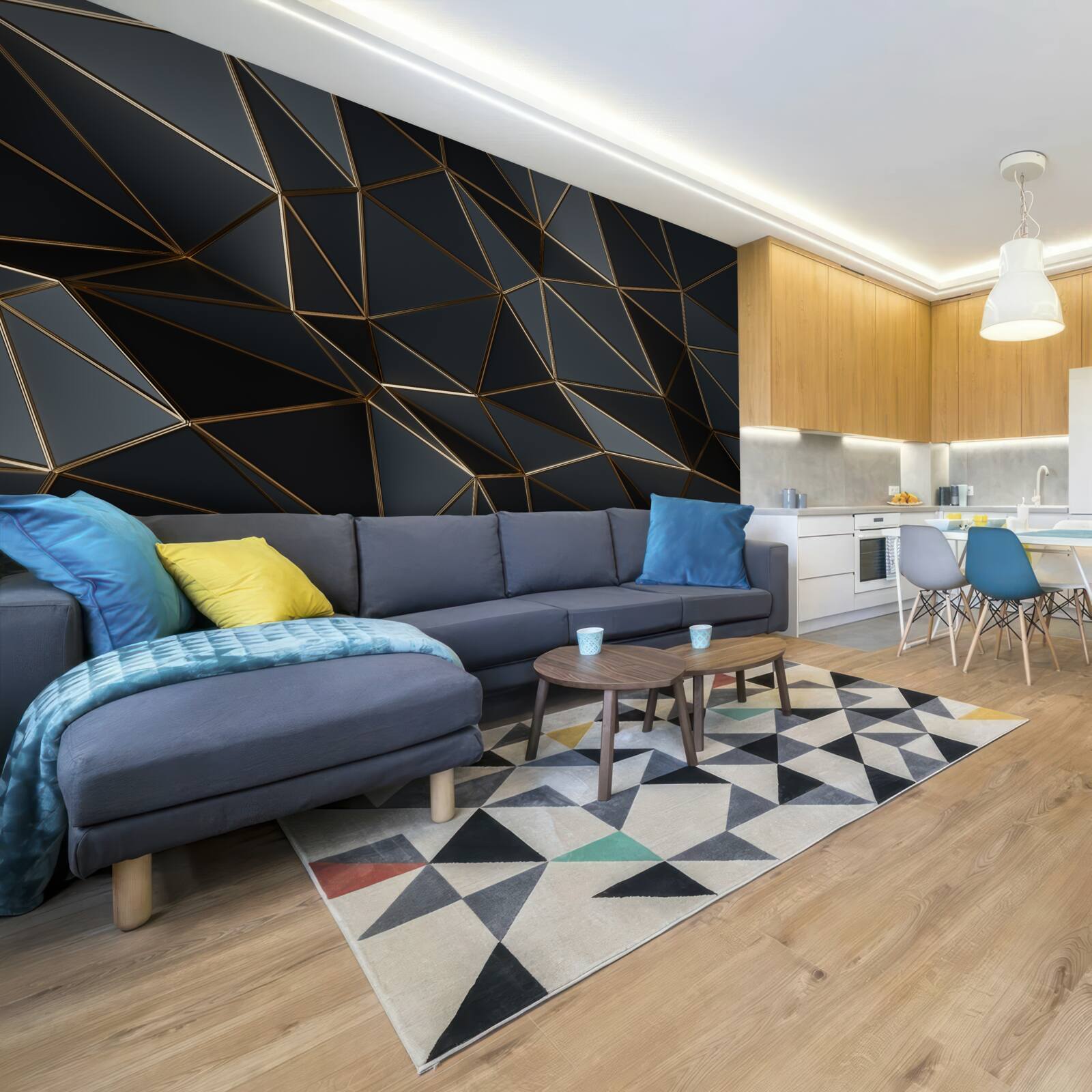 Fotobehang driedimensionale figuren in zwart met driedimensionaal effect