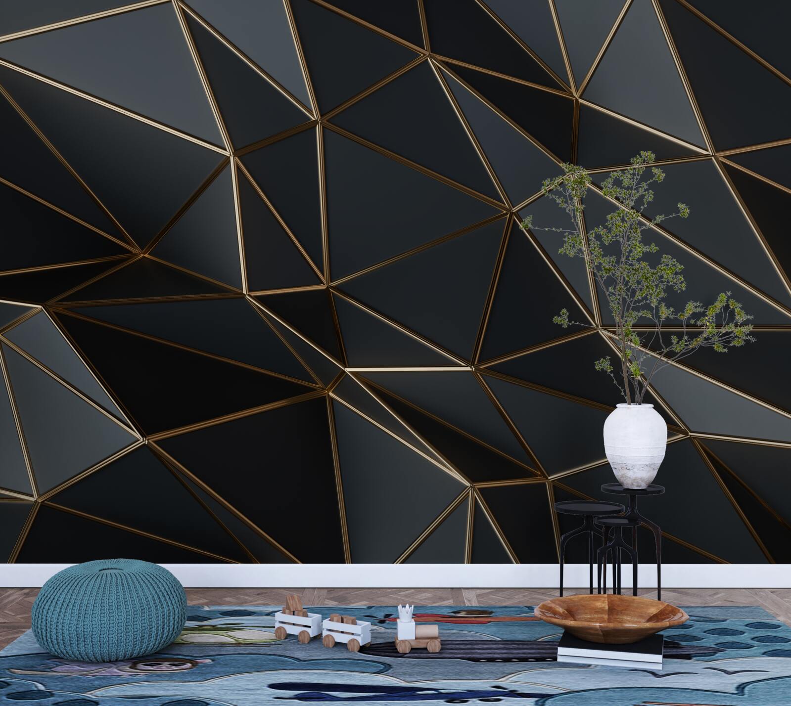 Fotobehang driedimensionale figuren in zwart met driedimensionaal effect