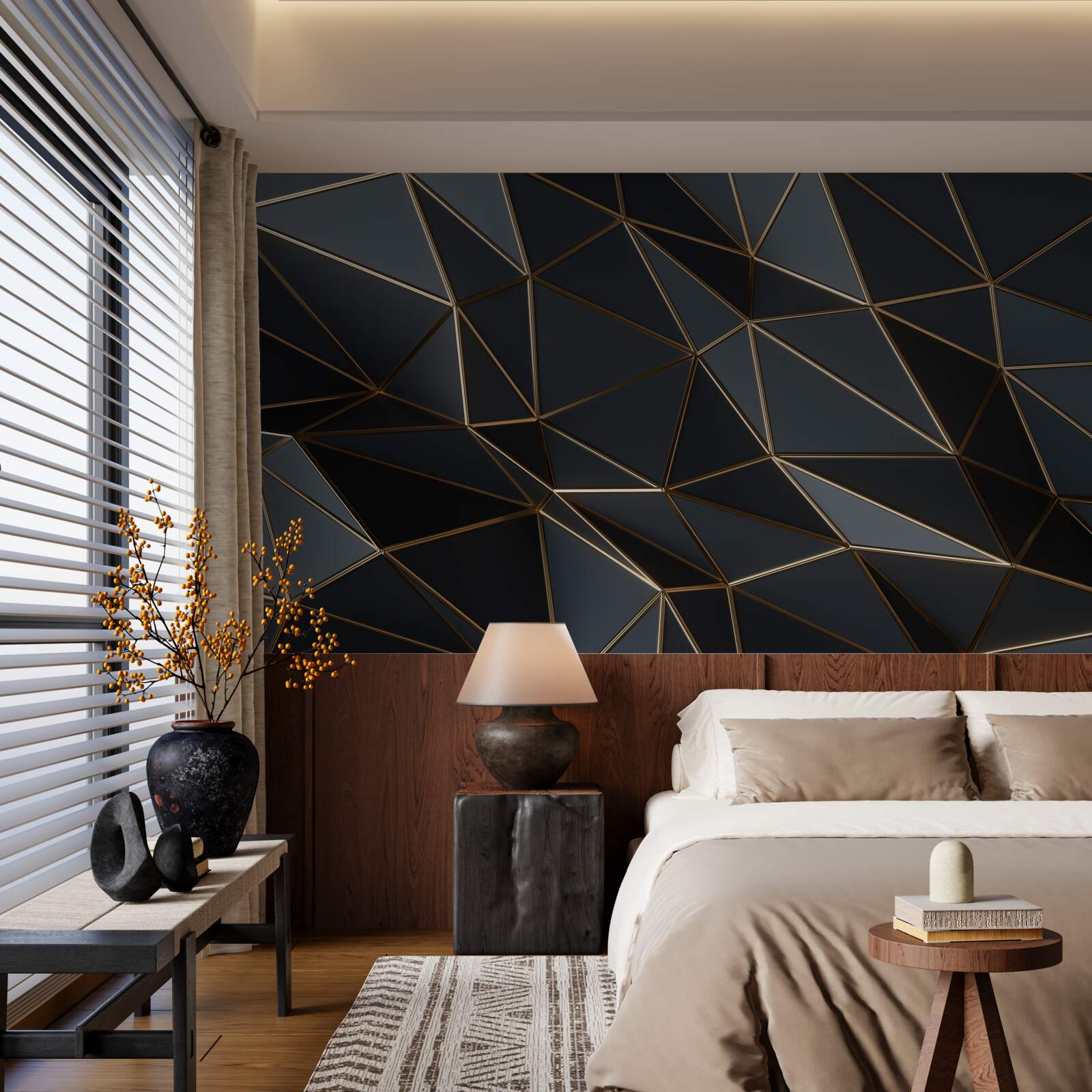 Fotobehang driedimensionale figuren in zwart met driedimensionaal effect