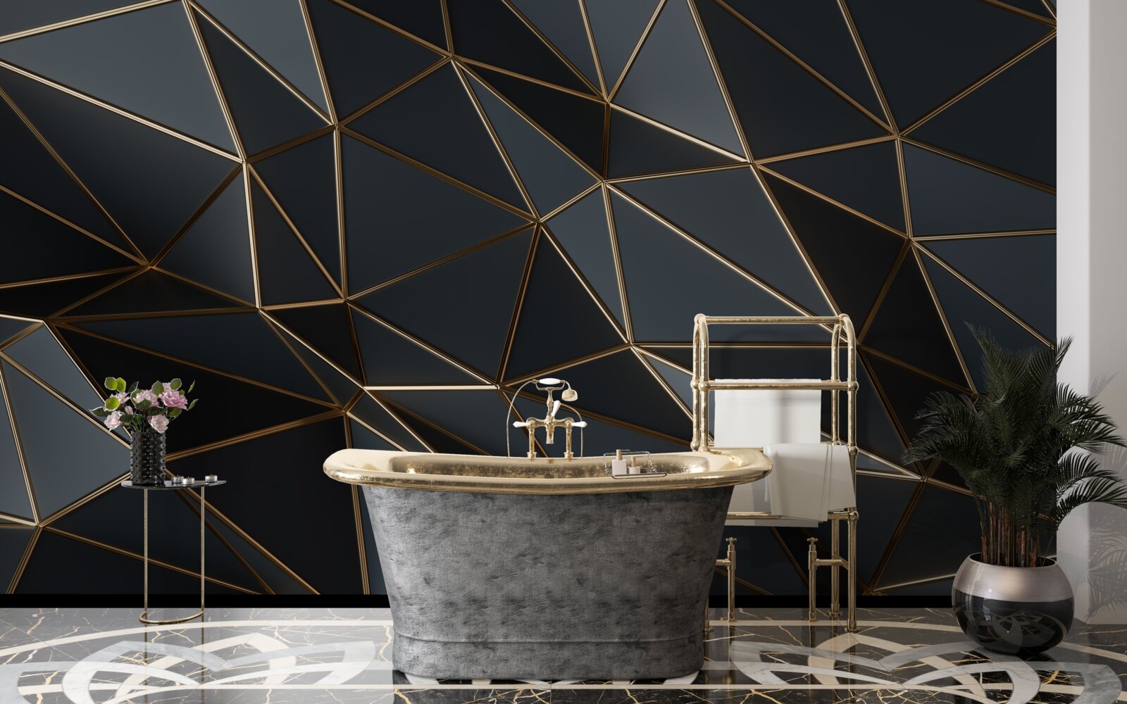 Fotobehang driedimensionale figuren in zwart met driedimensionaal effect