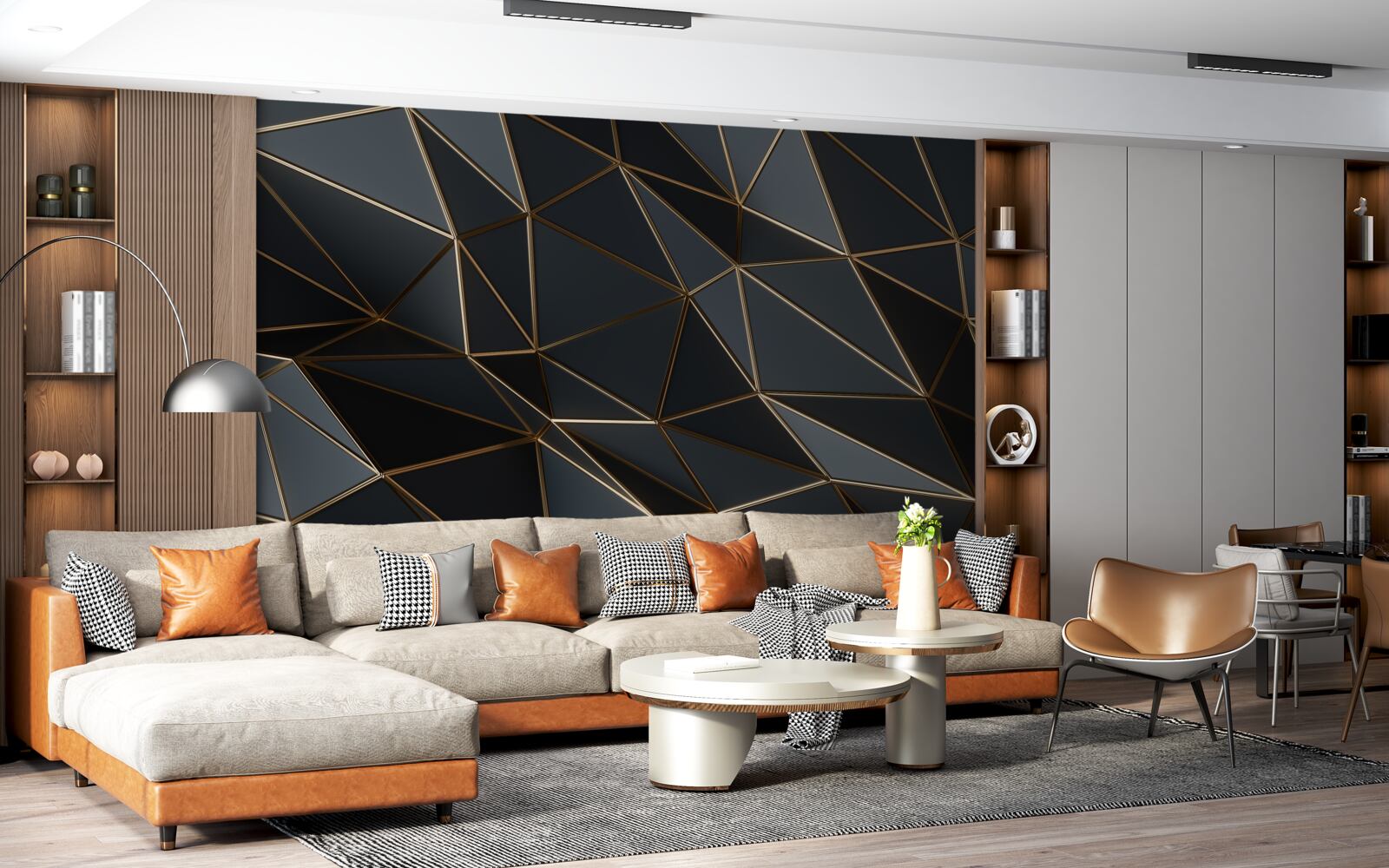 Fotobehang driedimensionale figuren in zwart met driedimensionaal effect