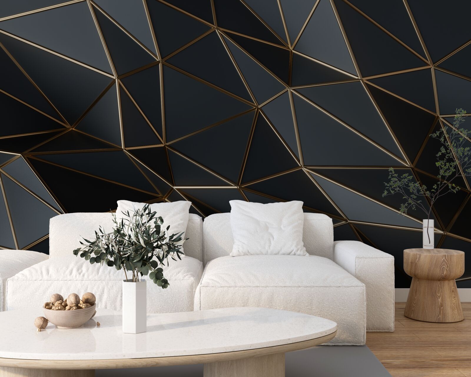 Fotobehang driedimensionale figuren in zwart met driedimensionaal effect