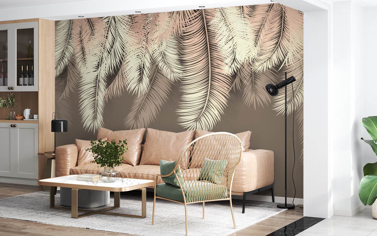 Fotobehang pluizige bladeren hangen naar beneden