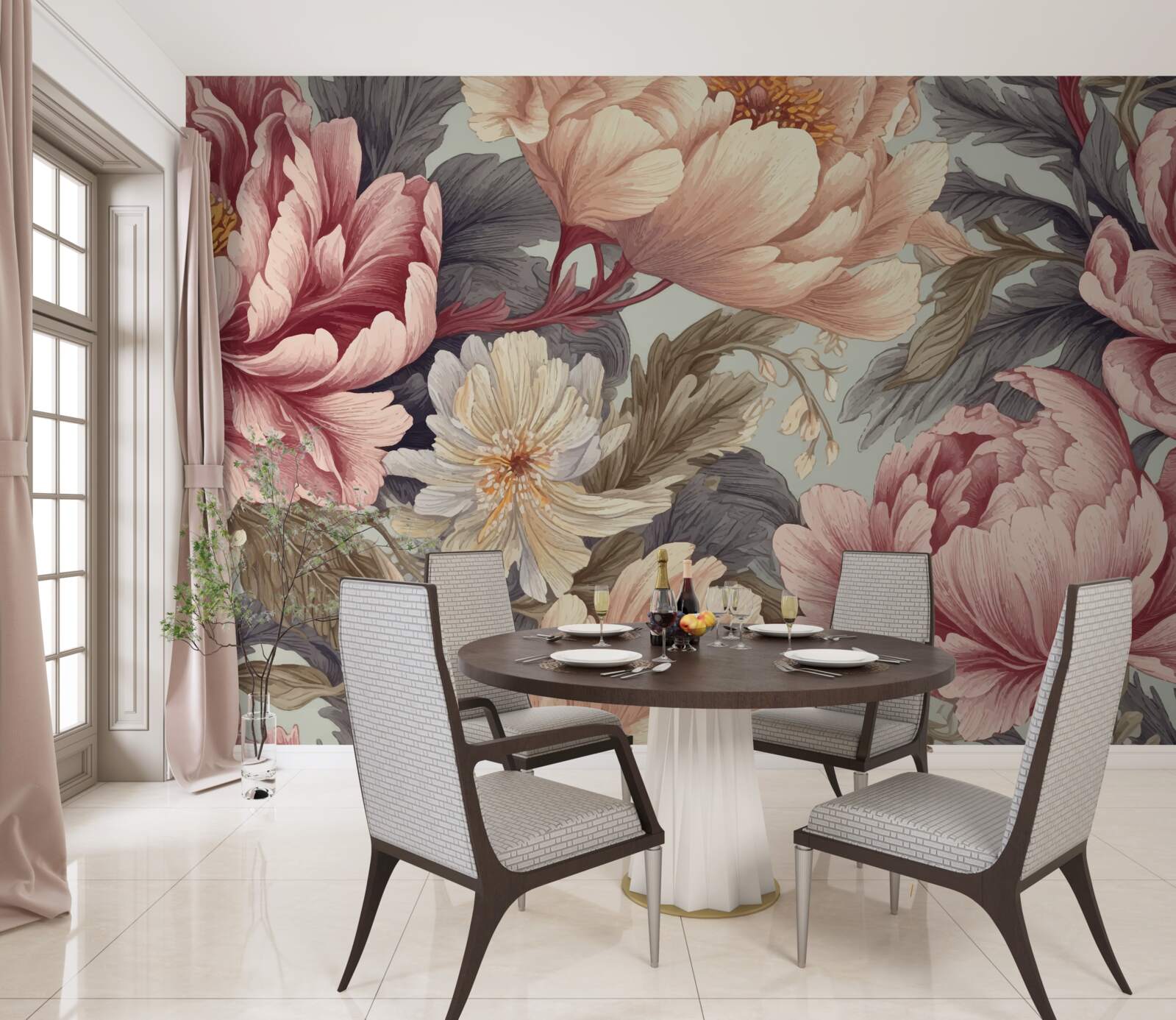 Fotobehang grote bloemen in knopstadium