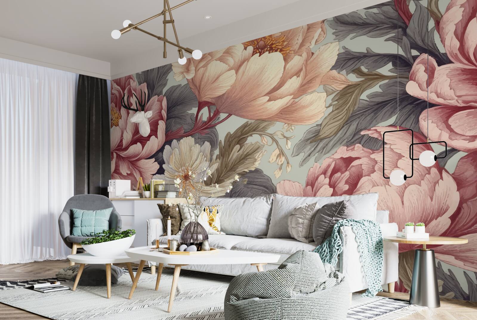 Fotobehang grote bloemen in knopstadium