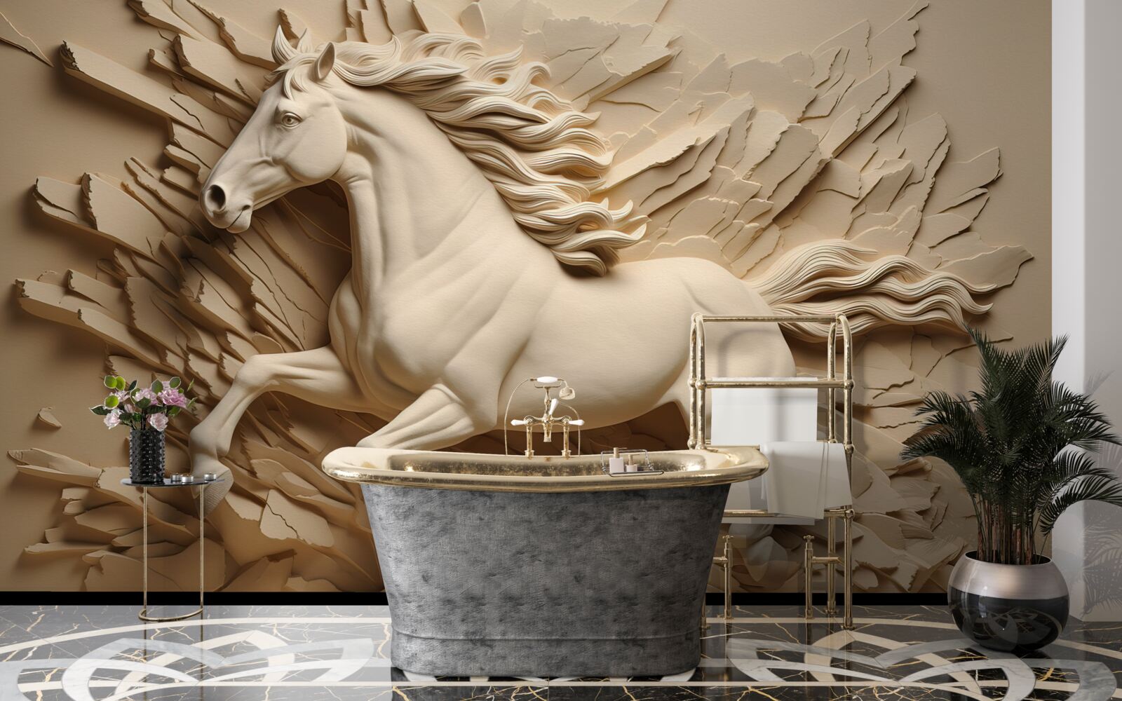 Fotobehang 3d beeld van een lopend paard