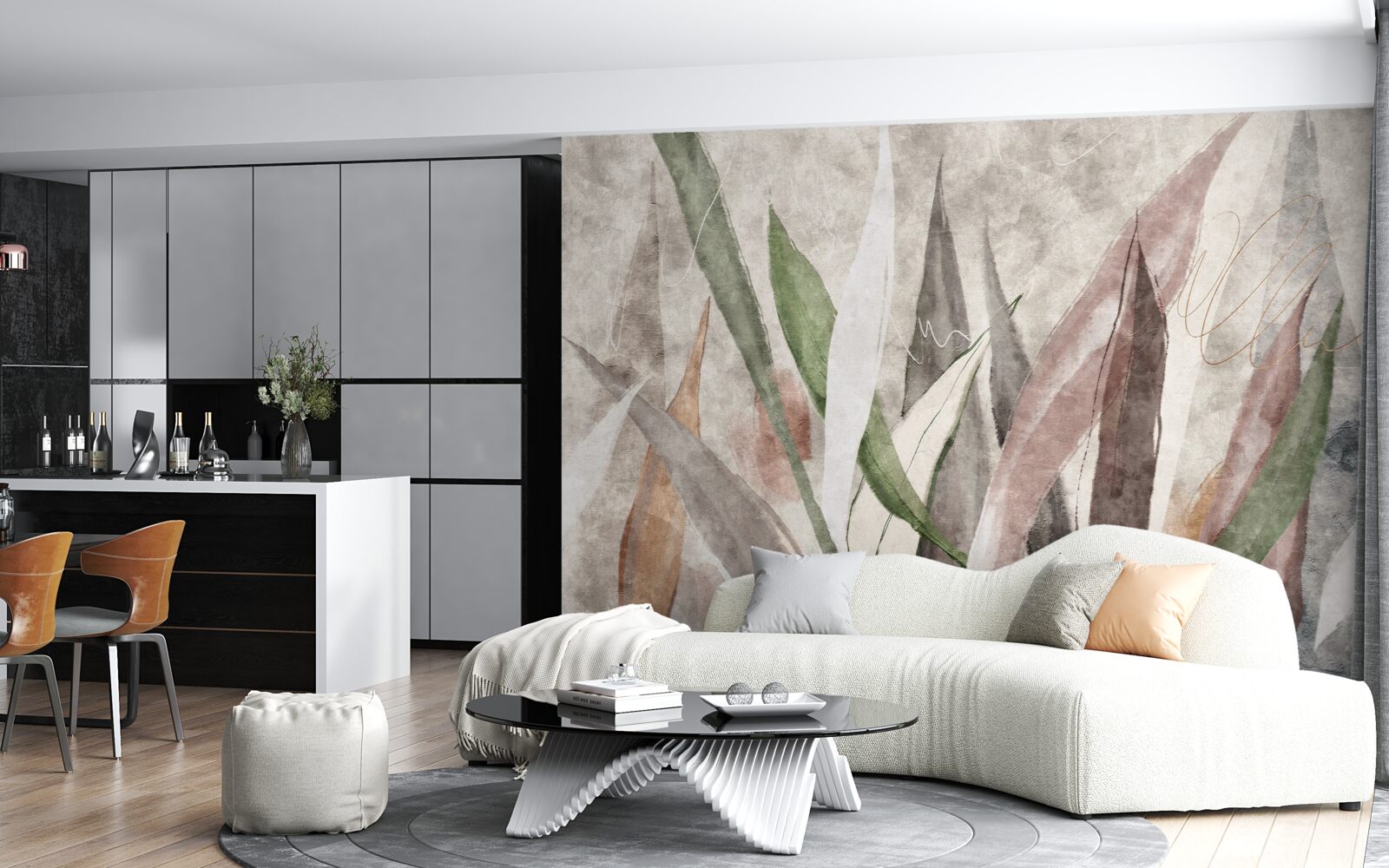 Fotobehang kleurrijke junglebladeren op lengte