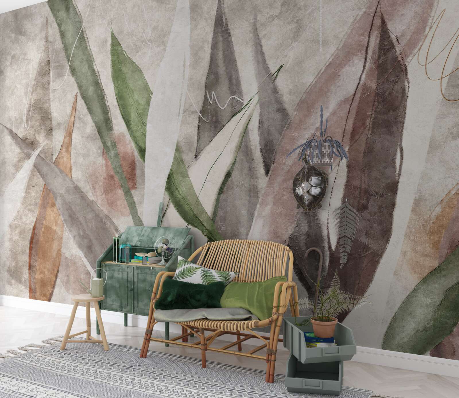 Fotobehang kleurrijke junglebladeren op lengte