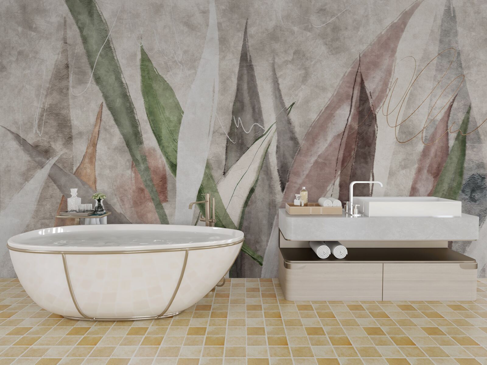 Fotobehang kleurrijke junglebladeren op lengte