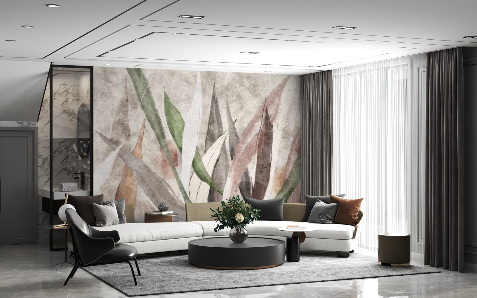 Fotobehang kleurrijke junglebladeren op lengte