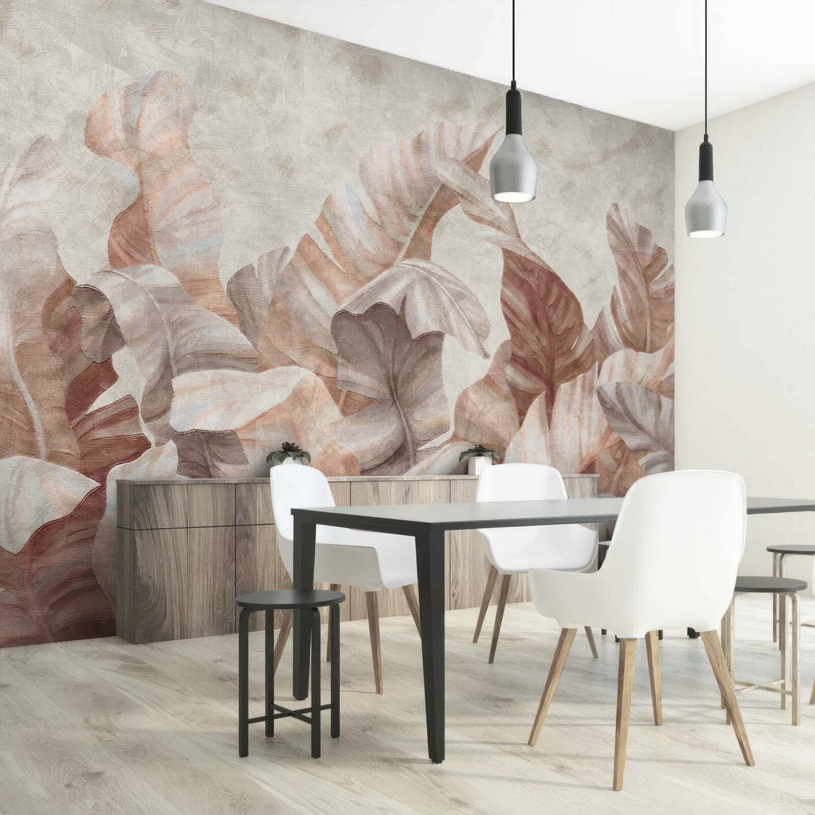 Fotobehang grote bladeren van tropische planten