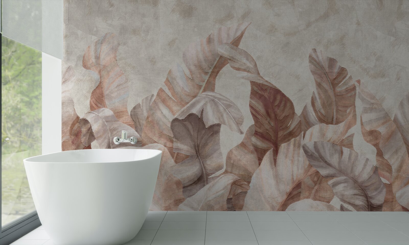 Fotobehang grote bladeren van tropische planten