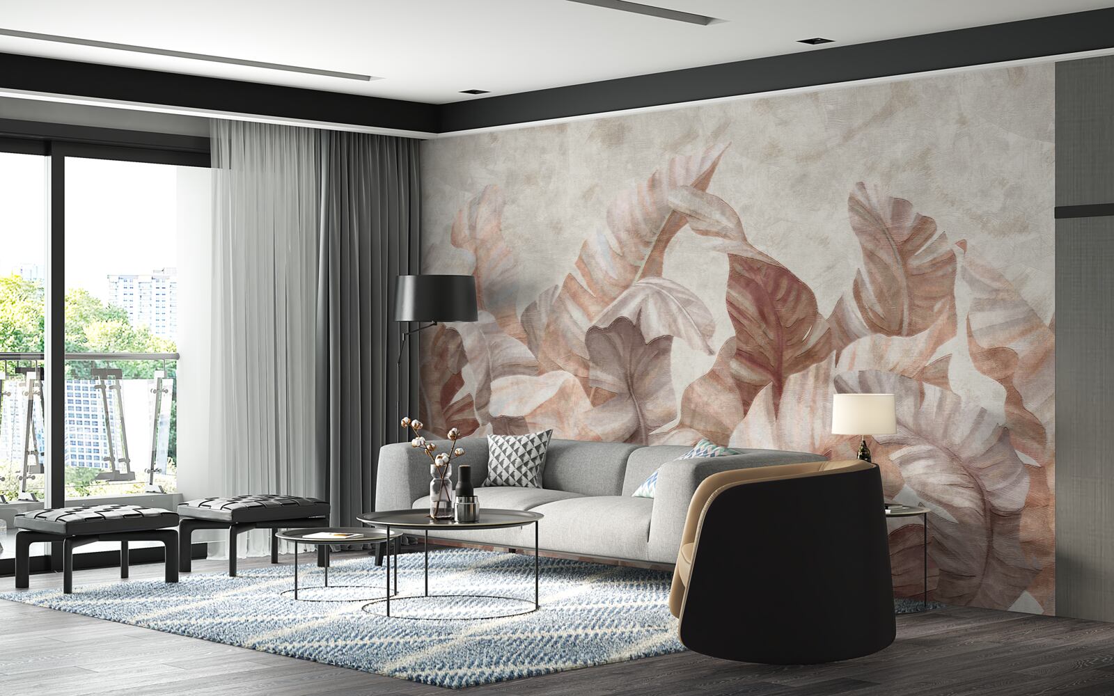 Fotobehang grote bladeren van tropische planten