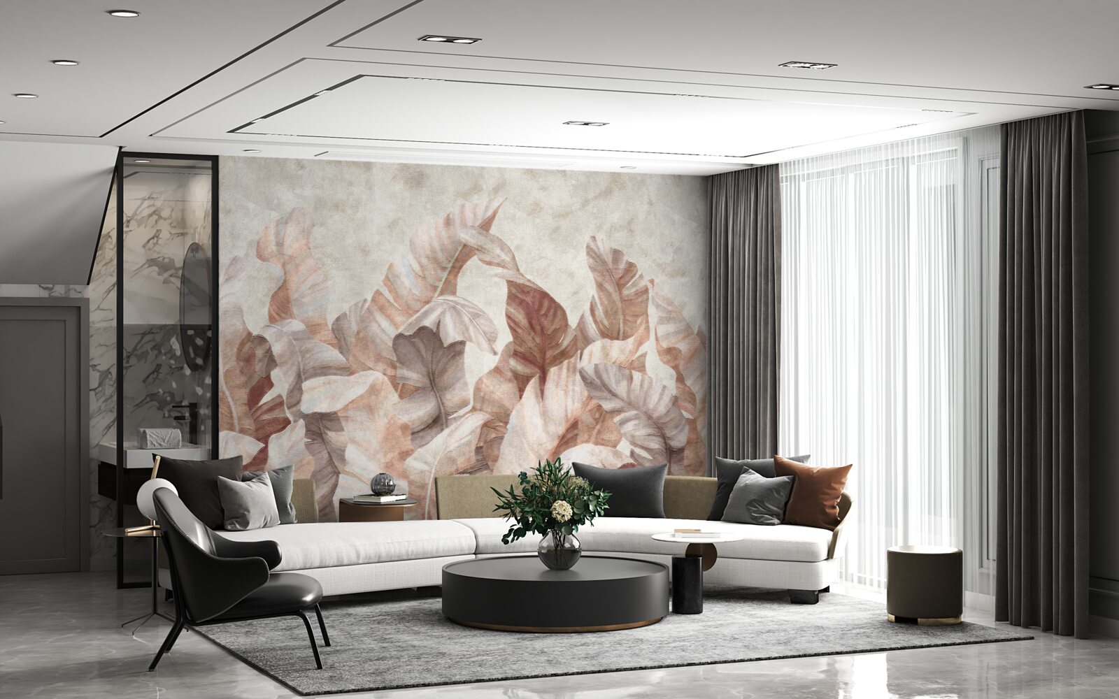 Fotobehang grote bladeren van tropische planten