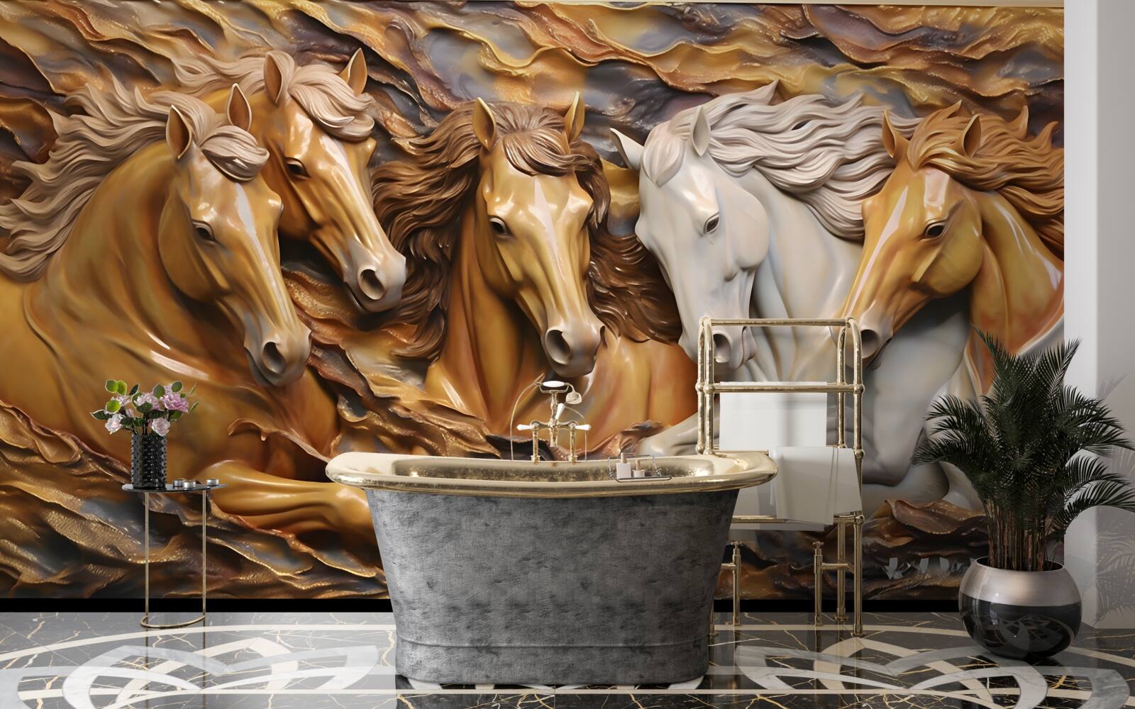 Fotobehang rennende paarden zijn licht geworden