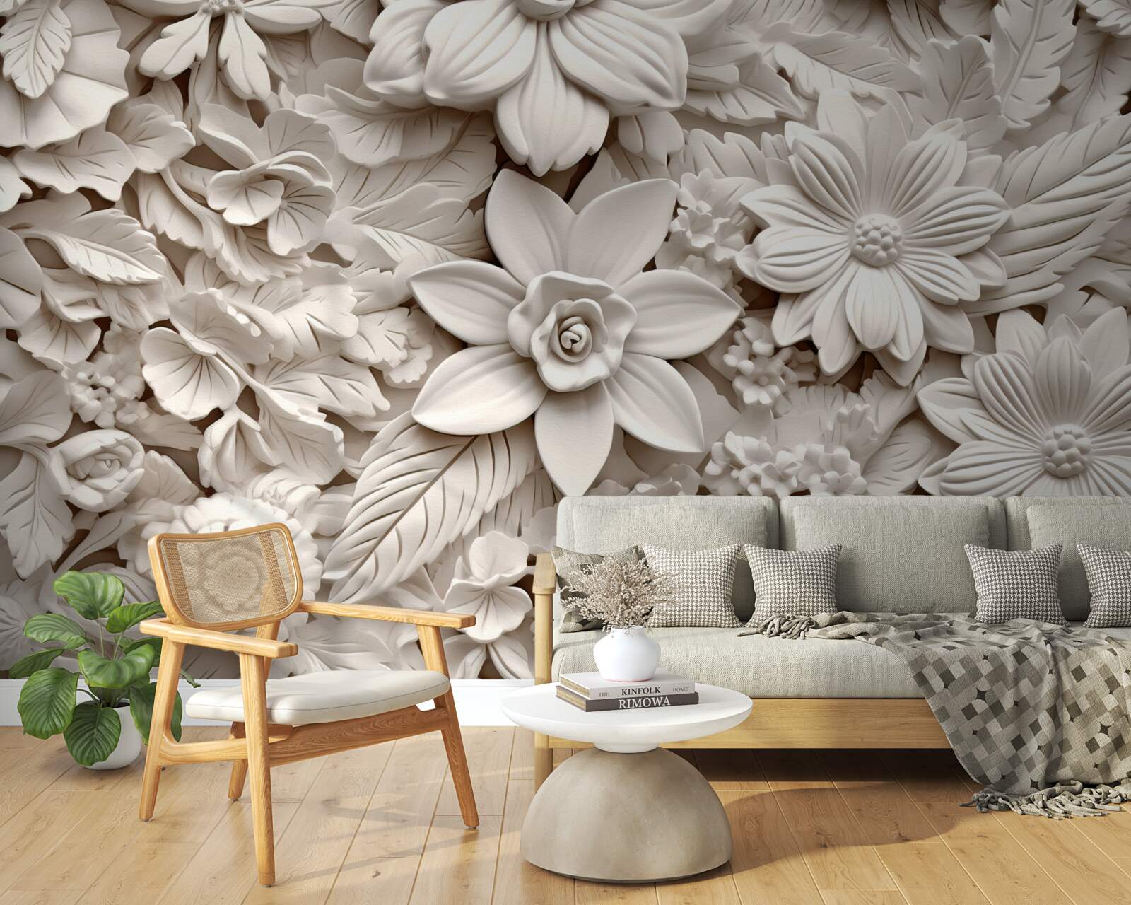 Fotobehang bloemcompositie in gips