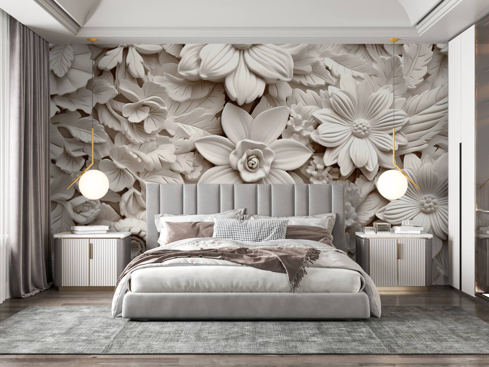 Fotobehang bloemcompositie in gips