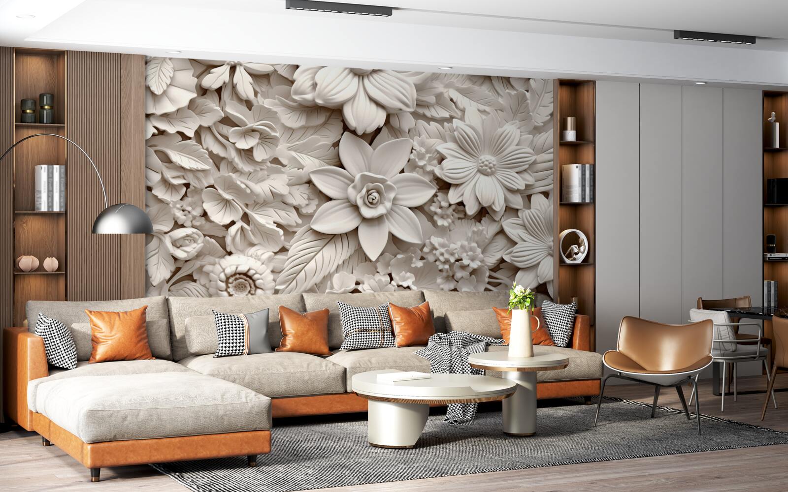 Fotobehang bloemcompositie in gips