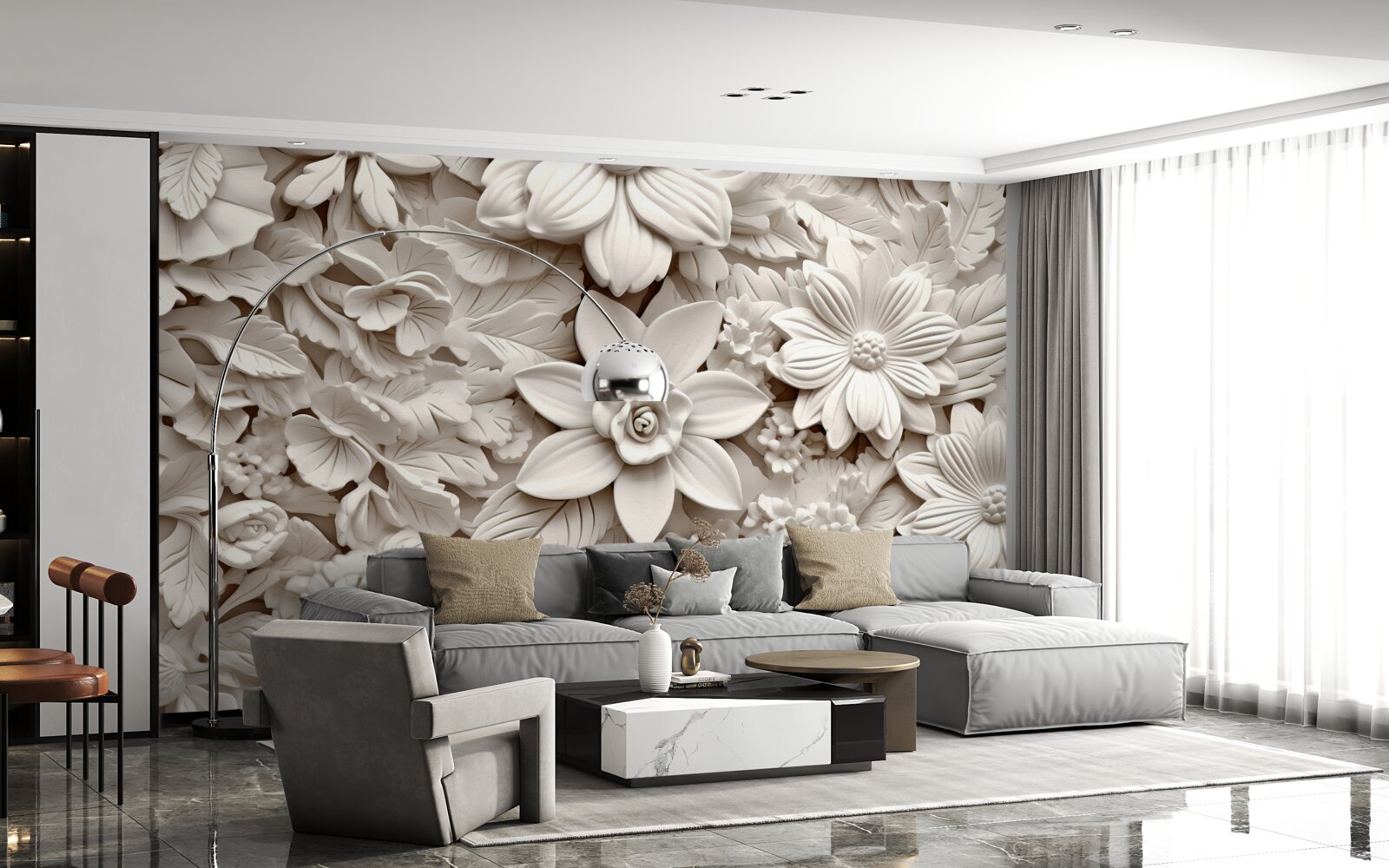 Fotobehang bloemcompositie in gips