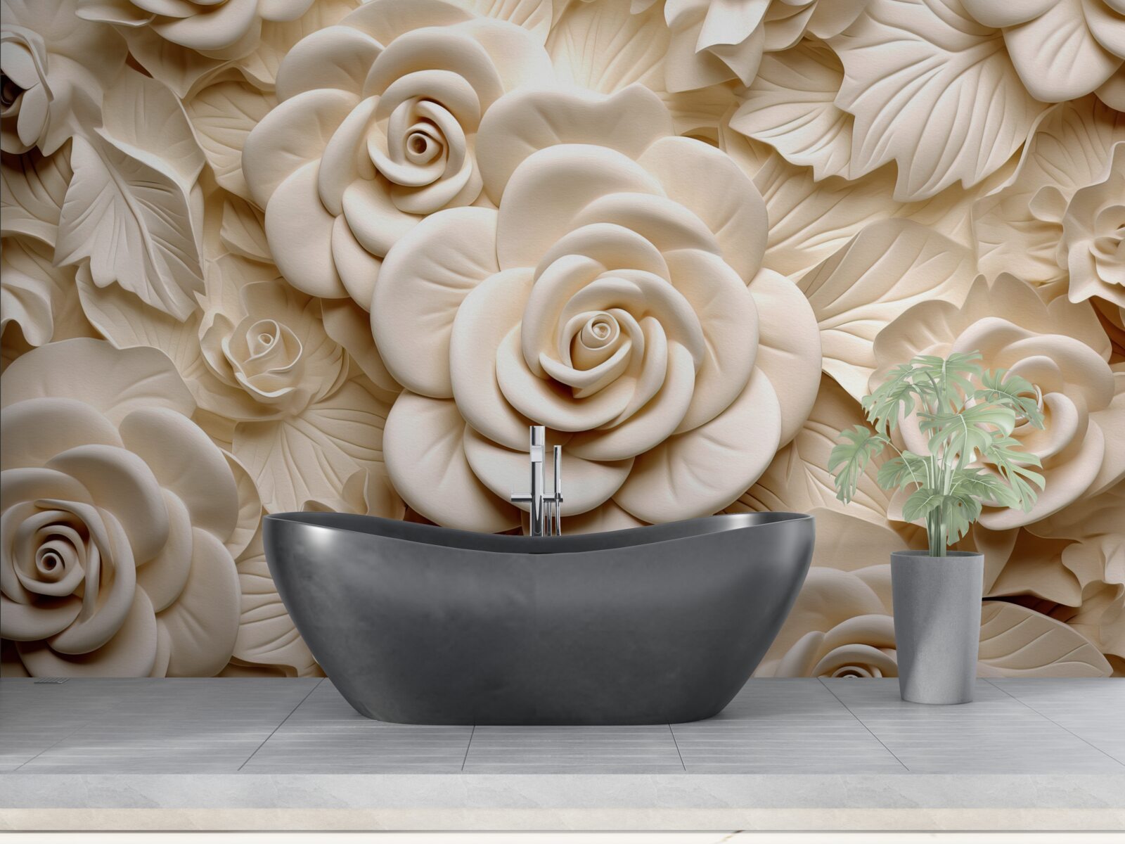 Fotobehang grote gipsrozen in lichte tinten