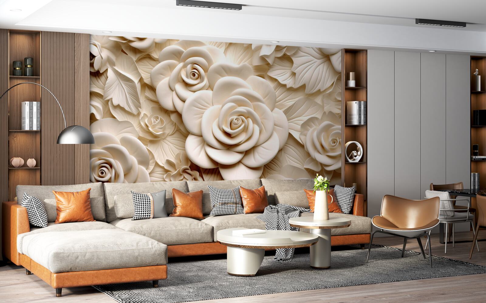 Fotobehang grote gipsrozen in lichte tinten