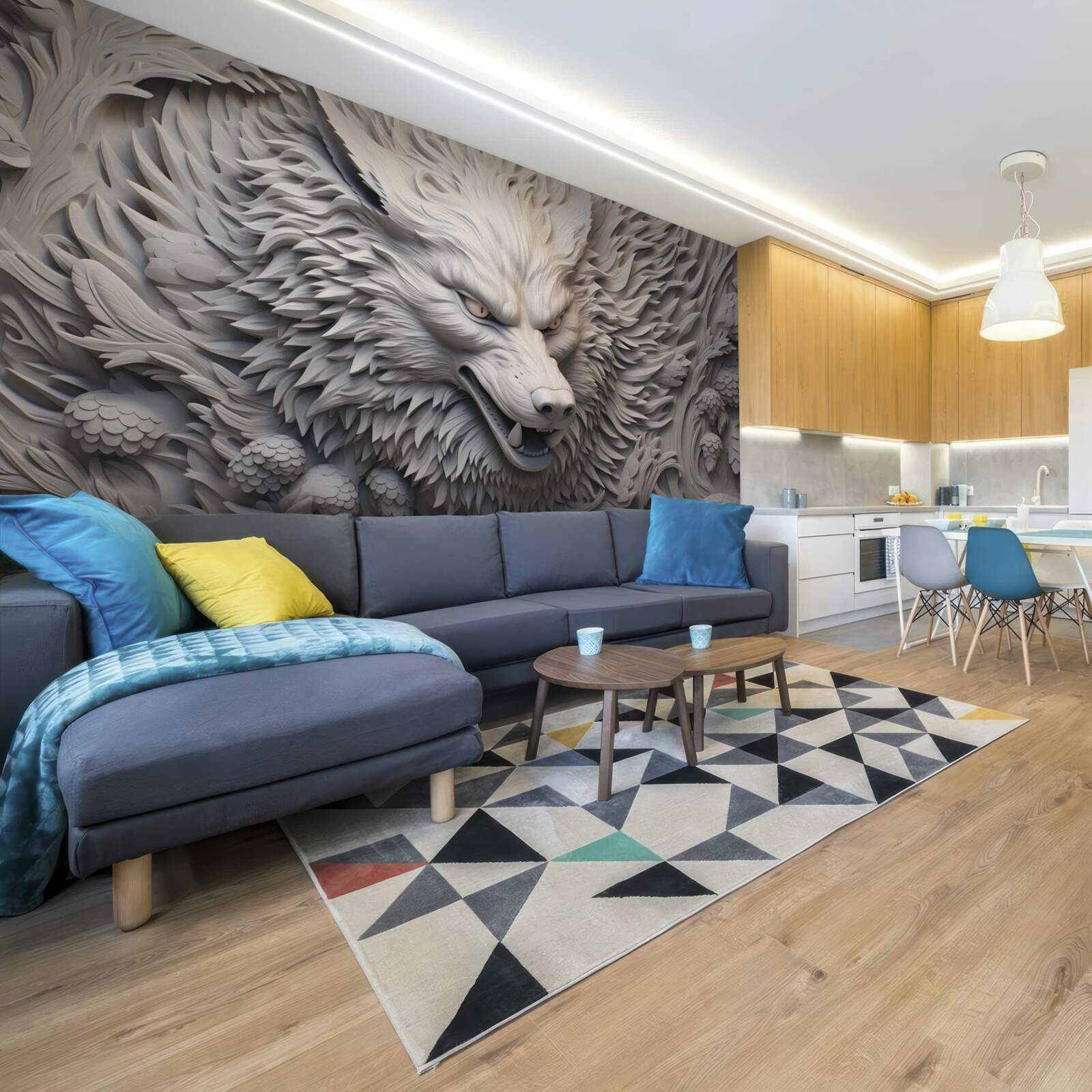 Fotobehang het krachtige gebrul van de wolf creëert een veelzijdig beeld