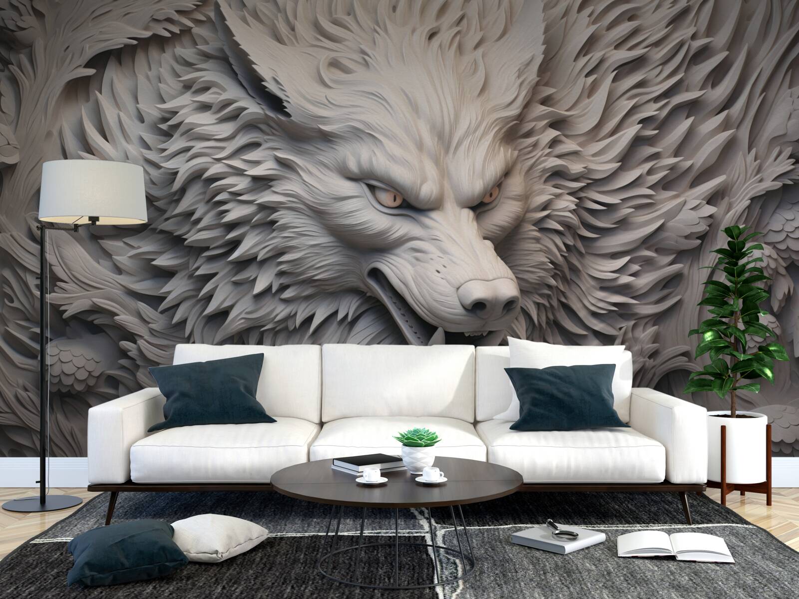 Fotobehang het krachtige gebrul van de wolf creëert een veelzijdig beeld