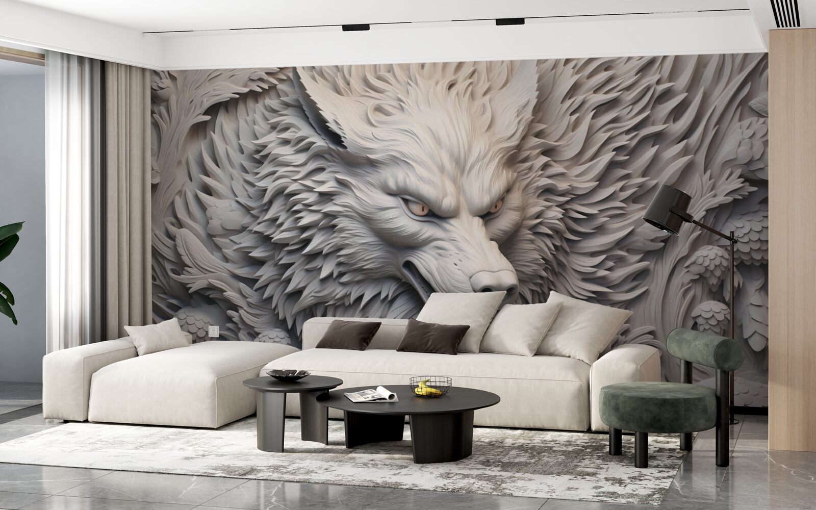 Fotobehang het krachtige gebrul van de wolf creëert een veelzijdig beeld